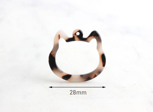 2 White Cat Face Charms 28mm, Acrylic Laser Cut Cat Outline, Flat Cat Connector, Plastic Cat Head Bead, Hollow Cat Lover Bead,  XY001-28-WT