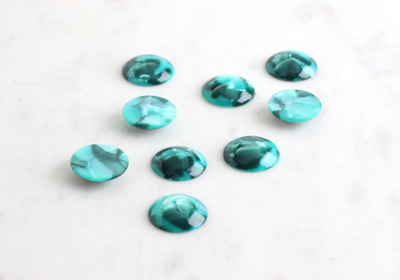 4 Turquoise Green Marble Cabochons 16mm, Button Cabochon, Cab Bead Green Swirl, Flat Bottom Bead, Circle Acrylic Earring Blank, CAB003-16-GM