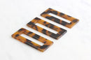 2 Tortoise Shell Rectangle Window Beads, 50mm Long Flat Rectangle Blank Tortoise Acrylic Earring Blank Keychain, Tortoise Charms DX006-50-TT