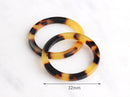 2 Ring Connector Charms in Tortoise Shell, 1 Hole, Flat Edge, Cellulose Acetate, 32mm