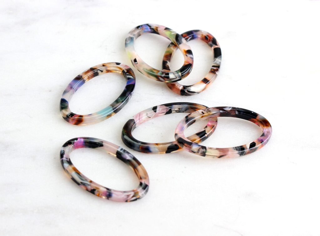 4 Marble Oval Rings Closed, 33mm Oval Beads, Hollow Circle Charm, Oval