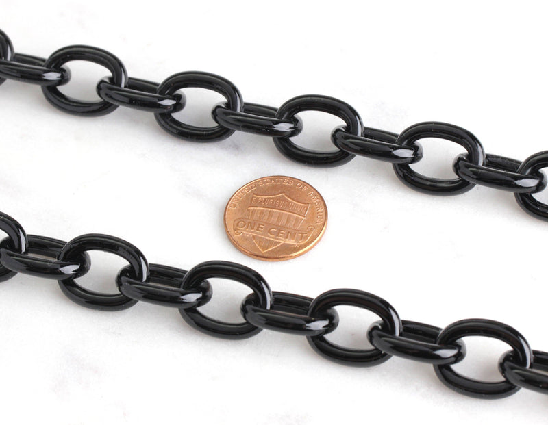 9ft Black Plastic Chain, 18mm, Oval Cable, Long Continuous Length, For Jewelry
