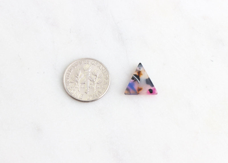 4 Tiny Triangle Drop, 12mm Triangle Disc, Colorful Small Triangle Charm Tortoise Shell Bead Blank Rainbow Marble Resin Pour TR002-12-KMC