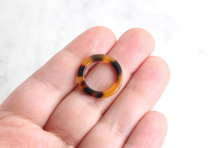 4 Simple Ring Links in Tortoise Shell, No Hole, Cellulose Acetate, Great for Chain Making, 20mm