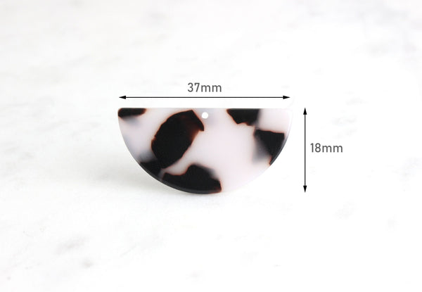 2 Semi-Circle Beads in Ash Blonde Tortoise Shell, Cellulose Acetate, 37 x 18mm