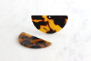2 Tortoise Shell Half Circle Pendants, Cellulose Acetate, 37 x 18mm
