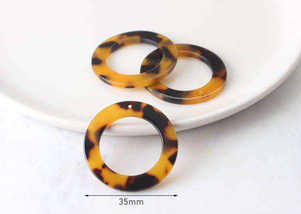 2 Plastic Tortoise Shell Ring Beads Acetate 35mm Link Chain Chunky Tortoise Connectors Beads Brown Black Flat Round Circles RG013-35-TT