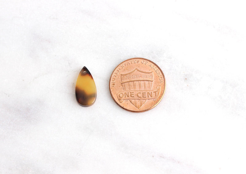 4 Small Teardrop Charms, Tortoise Shell, Cellulose Acetate, 14 x 7mm