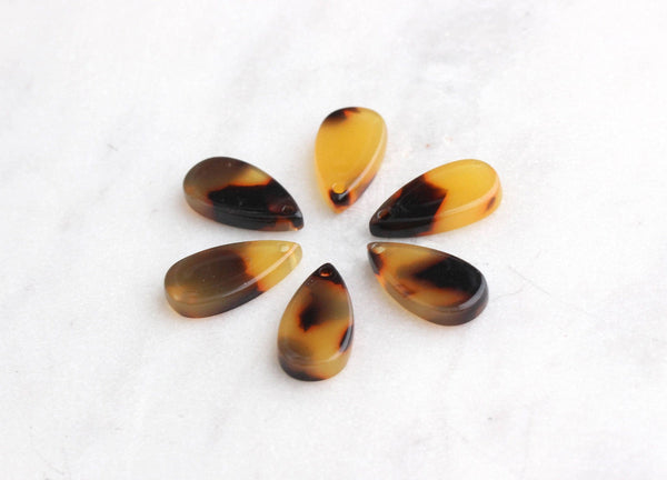 4 Small Teardrop Charms, Tortoise Shell, Cellulose Acetate, 14 x 7mm