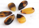 4 Small Teardrop Charms, Tortoise Shell, Cellulose Acetate, 14 x 7mm