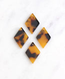 4 Tortoise Diamond Beads 22mm x 15mm, 1 Hole, Orange Brown Tortoise Shell Charm Rhombus Plastic Lucite Tortoise Components, DX001-22-TT