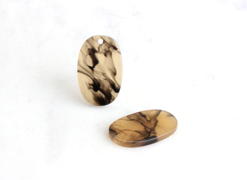 4 Blonde Tortoise Shell Charms, 24 x 17 mm Flat Oval Disc One Hole, Tortoise Acetate Disc Gold Yellow Black Marble Bead Dog Tag, VG007-24-YM