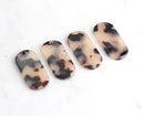 4 White Tortoise Shell Rectangle Pendant 30mm, Dog Tag Bead Wide Bar Connector Charm Rounded Corner Acrylic Tortoise Pendant, BAR003-30-WT