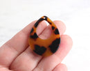 4 Flat Open Teardrop Bead 38mm, Off Center Hole, Cutout Teardrop with Hole, Black Orange Tortoise Shell Earring Parts Raindrop, TD003-38-TT