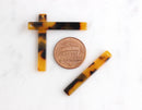 4 Tortoiseshell Stick Bead Plastic Connector 35mm x 5mm, Flat Rectangle Bead Hawksbill Turtle Faux Tortoise Shell Findings, BAR002-35-TT