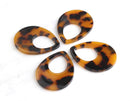 4 Flat Open Teardrop Bead 38mm, Off Center Hole, Cutout Teardrop with Hole, Black Orange Tortoise Shell Earring Parts Raindrop, TD003-38-TT