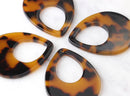 4 Flat Open Teardrop Bead 38mm, Off Center Hole, Cutout Teardrop with Hole, Black Orange Tortoise Shell Earring Parts Raindrop, TD003-38-TT