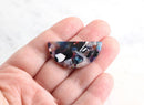 2 Large Half Moon Pendants in Multicolor, 37x18 Flat Half-Circle Charms Marble Acetate Earrings Findings, Rainbow Acrylic Bead CN015-37-DMC