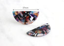 2 Large Half Moon Pendants in Multicolor, 37x18 Flat Half-Circle Charms Marble Acetate Earrings Findings, Rainbow Acrylic Bead CN015-37-DMC