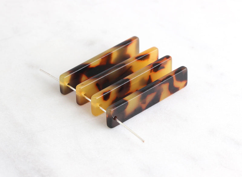 4 Wide Bar Charms in Tortoiseshell, Cellulose Acetate, 35 x 7mm