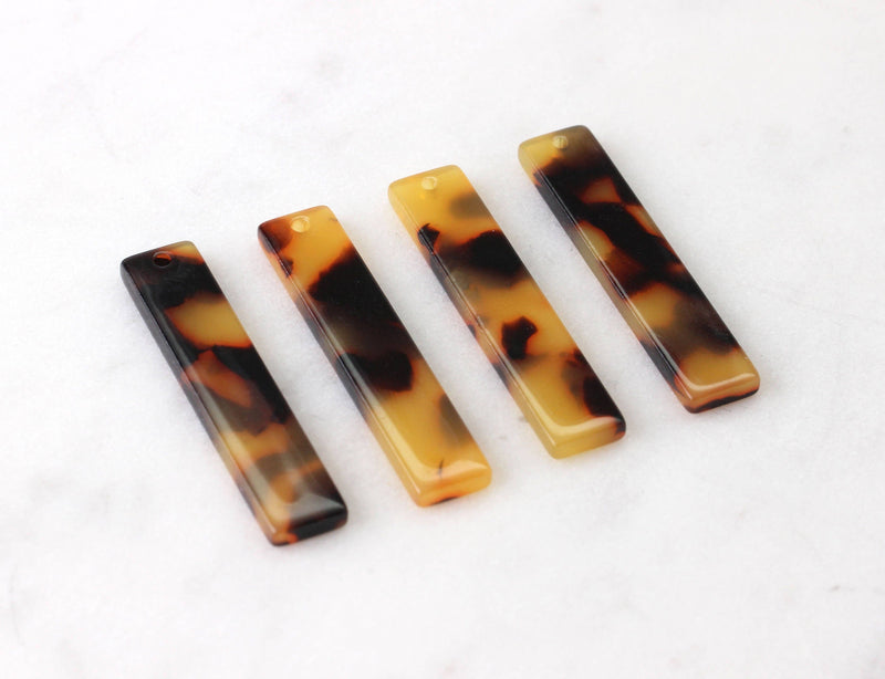 4 Wide Bar Charms in Tortoiseshell, Cellulose Acetate, 35 x 7mm