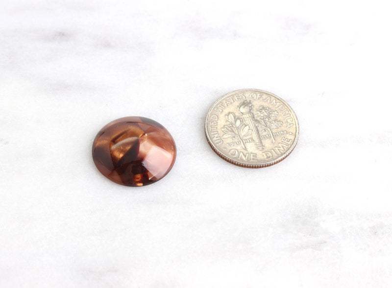 4 Brown Shiny Cabochons 16mm, Domed Round Cabochon Dark Brown Cab Beads Plastic Resin Marbled Flatback Light Brown Cabochon, CAB003-16-DBM
