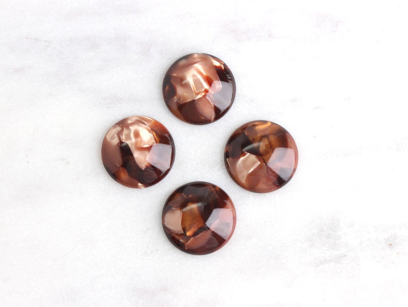 4 Brown Shiny Cabochons 16mm, Domed Round Cabochon Dark Brown Cab Beads Plastic Resin Marbled Flatback Light Brown Cabochon, CAB003-16-DBM