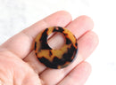 2 Tortoise Shell Flat Circle Pendants, Donut Orange Resin Acetate Bead, DIY Statement Earrings Charms, Large Circle Charm Hoops, RG018-35-TT