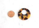 2 Tortoise Shell Flat Circle Pendants, Donut Orange Resin Acetate Bead, DIY Statement Earrings Charms, Large Circle Charm Hoops, RG018-35-TT
