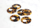 2 Tortoise Shell Flat Circle Pendants, Donut Orange Resin Acetate Bead, DIY Statement Earrings Charms, Large Circle Charm Hoops, RG018-35-TT