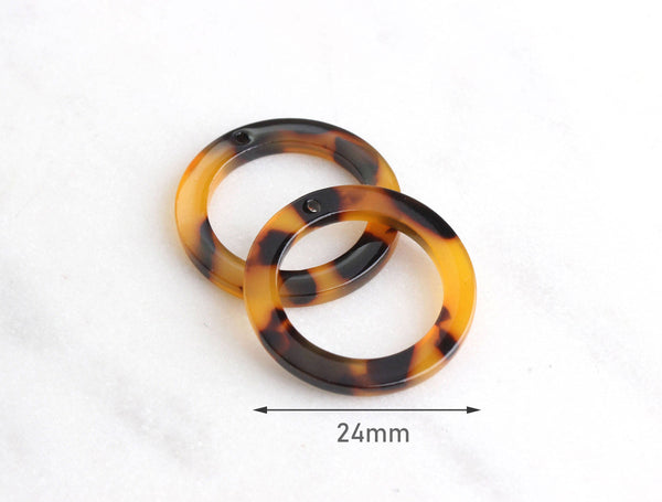 4 Tortoise Shell O Rings 24mm, Acetate Tortoise Rings with Hole Plastic Ring Links Tortoiseshell Beads Circle Pendant Round, RG002-24-TT