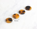 4 Tortoise Bead Charm 15mm, Vintage Tortoise Shell Drop Bead Plastic, Flat Coin Bead Tortoise Pendant, Tortoise Shell Jewelry, CN003-15-TT