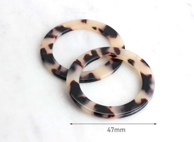2 Extra Large Ring Connector Links, Large Donut Bead Loop, Very Large Circle Pendant Tortoise Shell Earrings Blanks Resin Hoops, RG019-47-WT