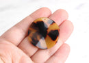 2 Large Wavy Circle Pendants, Auburn Tortoise Shell, Cellulose Acetate, 33.5mm