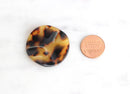 2 Large Wavy Circle Pendants, Auburn Tortoise Shell, Cellulose Acetate, 33.5mm