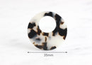 2 White Tortoise Shell Earring Parts, 35mm Rings Big Hoop Bead, Large Ring Bead, Big Hole Ring, Black White Marble Connector RG008-35-WT