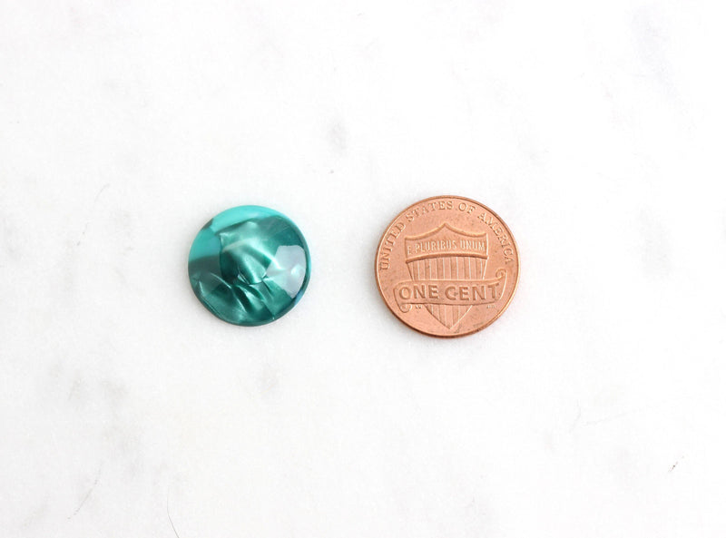 4 Turquoise Green Marble Cabochons 16mm, Button Cabochon, Cab Bead Green Swirl, Flat Bottom Bead, Circle Acrylic Earring Blank, CAB003-16-GM