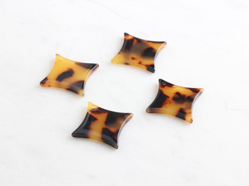 4 Tortoise Pattern Square Diamond Charms 25mm, Acrylic Earring Blanks, Diamante Bead Tortoise Shell Lucite, Flat Diamond Drop, DX002-25-TT