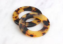 2 Large Rings in Tortoiseshell, Round Circle Pendants, Cellulose Acetate, 40mm