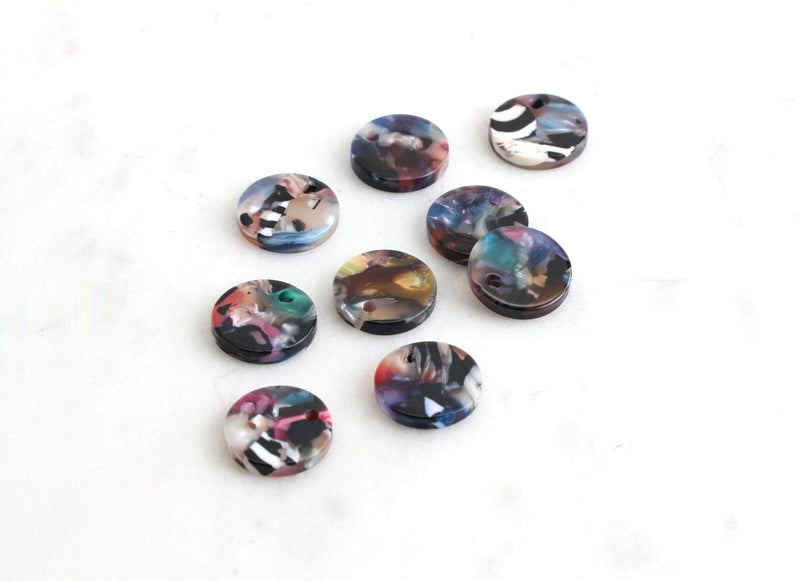 4 Small Coin Beads in Assorted Colors, Tortoise Findings, 14mm Flat Circle Charm Tiny Round Disc for Earrings Colorful Acrylic, CN021-14-DMC