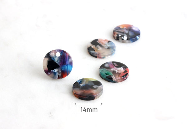 4 Small Coin Beads in Assorted Colors, Tortoise Findings, 14mm Flat Circle Charm Tiny Round Disc for Earrings Colorful Acrylic, CN021-14-DMC