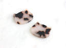 2 Cat Face Charms in White Tortoise Shell, Kawaii Cat Beads Kitty Charms Cat Lady Jewelry, Small Cat Tag, Black and White Marble XY002-21-WT