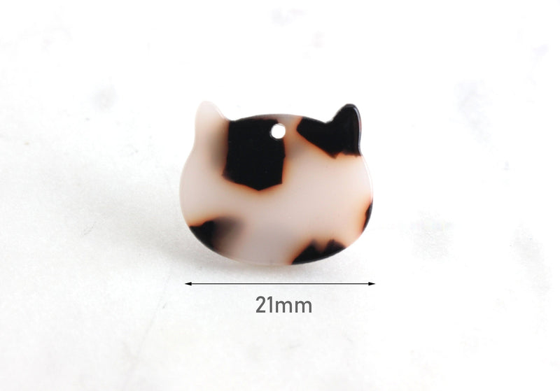 2 Cat Face Charms in White Tortoise Shell, Kawaii Cat Beads Kitty Charms Cat Lady Jewelry, Small Cat Tag, Black and White Marble XY002-21-WT