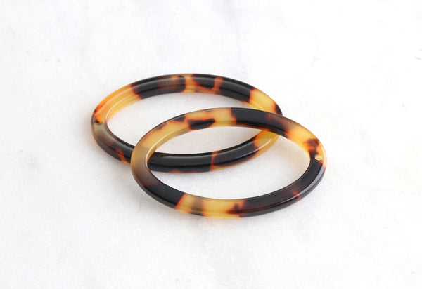4 Oval Acrylic Charms 33mm, Tortoise Shell Jewelry Supply, Large Oval Circles, Oval Hoops, Plastic Tortoise Links Ring Flat Oval VG004-33-TT