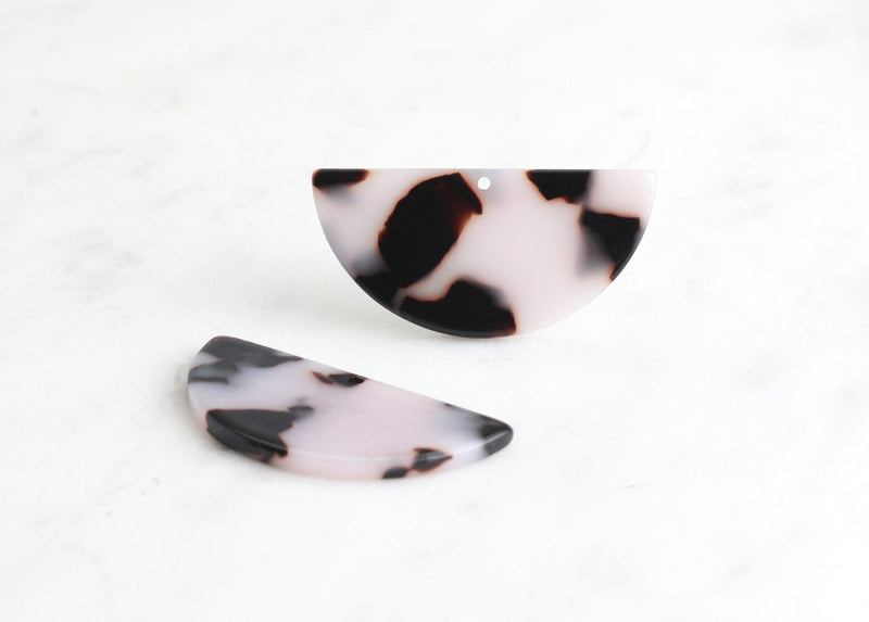 2 Semi-Circle Beads in Ash Blonde Tortoise Shell, Cellulose Acetate, 37 x 18mm