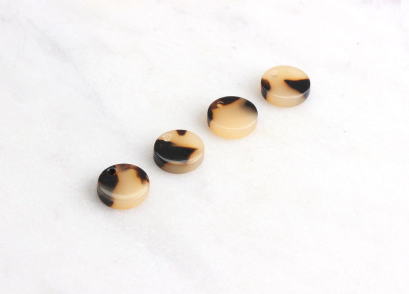 4 Blonde Tortoise Shell Charm, Small Round Coin, Marble Yellow Tortoise Earrings Laser Cut Acrylic Shape Flat Circle Disc 1 Hole CN009-10-BT