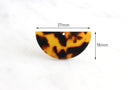 2 Tortoise Shell Half Circle Pendants, Cellulose Acetate, 37 x 18mm