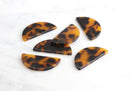 2 Tortoise Shell Half Circle Pendants, Cellulose Acetate, 37 x 18mm
