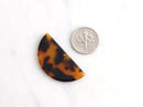 2 Tortoise Shell Half Circle Pendants, Cellulose Acetate, 37 x 18mm