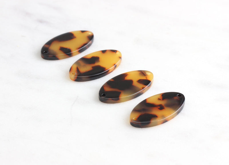 4 Oval Link Connectors with 2 Holes, Tortoise Shell, 27 x 14mm